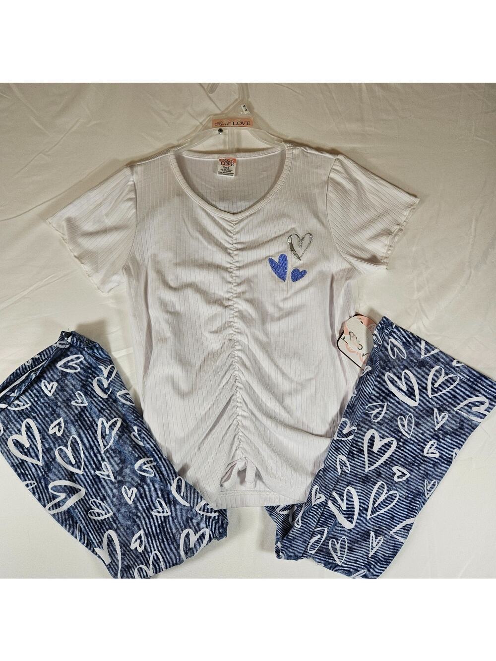 Real Love Girls 2-Piece Heart Outfit Set Ruched Top Leggings NWT Size 10/12